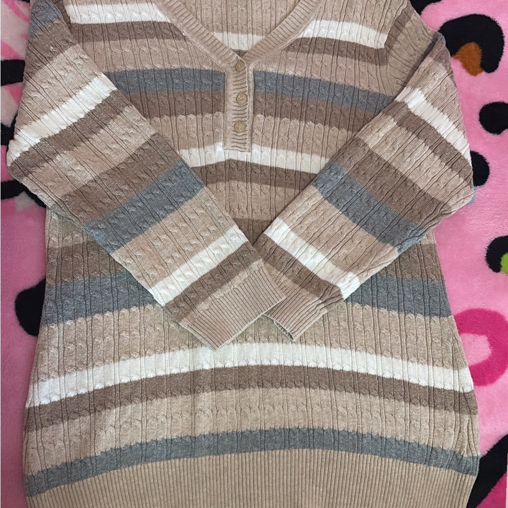 Croft & Barrow Striped Henley Quarter Sleeve Sweater Top